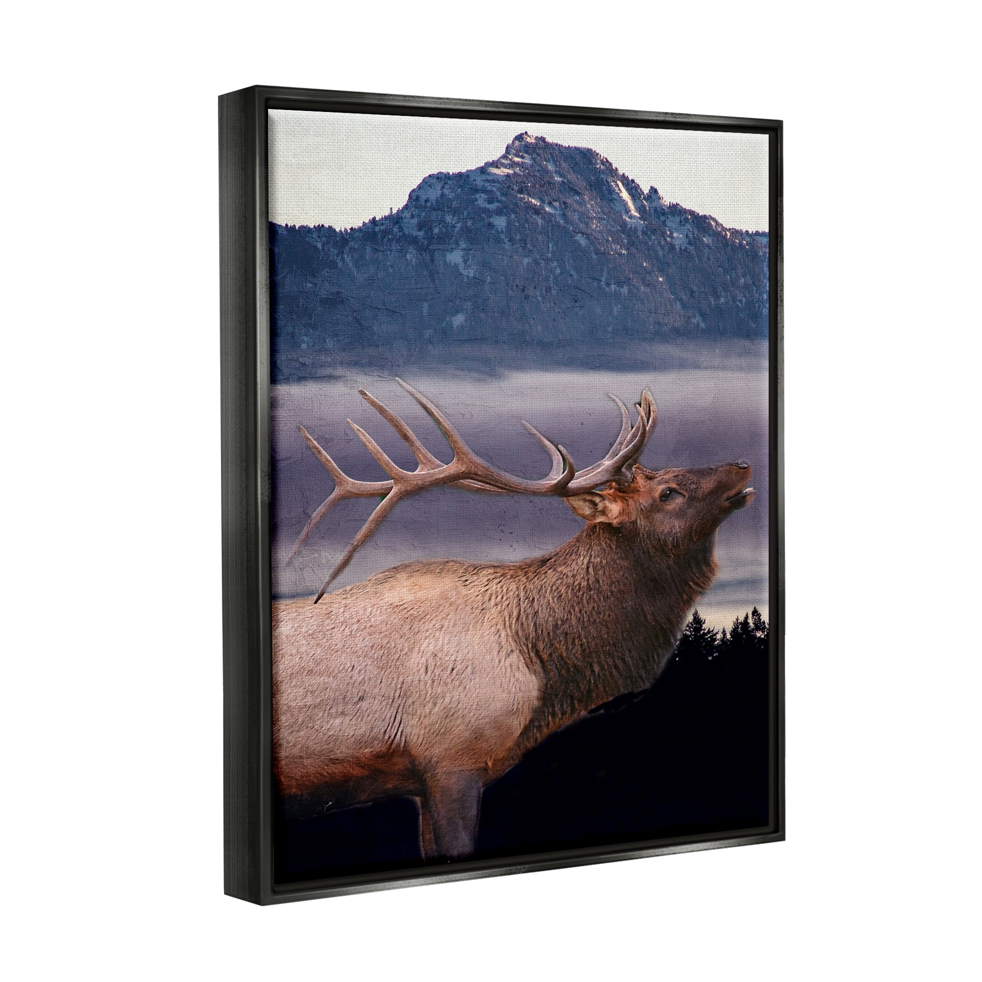 Stupell Industries Elk Mountain Landscape Animals & Insects Painting Black Floater Framed Canvas Art Print Wall Art, 25 x 31