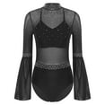 thumbnail image 3 of TiaoBug Women Gymnastics Leotard Flare Sleeve Backless Rhinestone Skating Bodysuit Dancewear Black XXL, 3 of 7