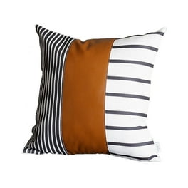 Faux Leather And Monochromatic Stripes Decorative Pillow Cover Faux Leather And Monochromatic Stripes Decorative Pillow Cover
