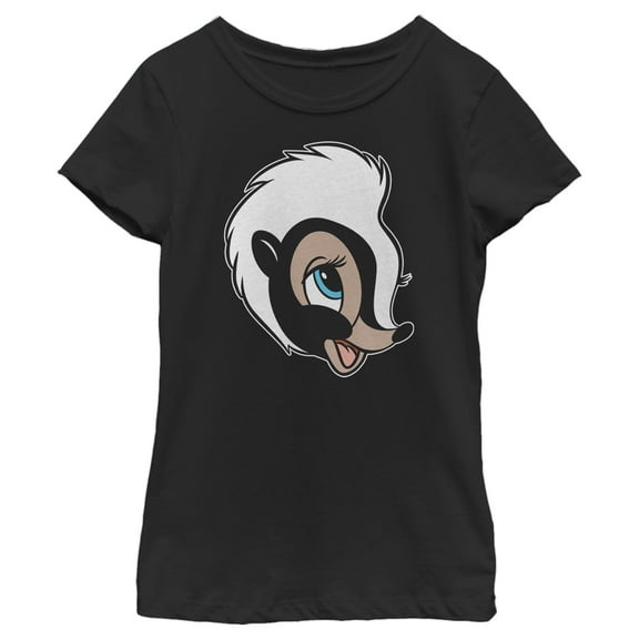 Girl's Bambi Portrait of Flower Graphic Tee Black Small