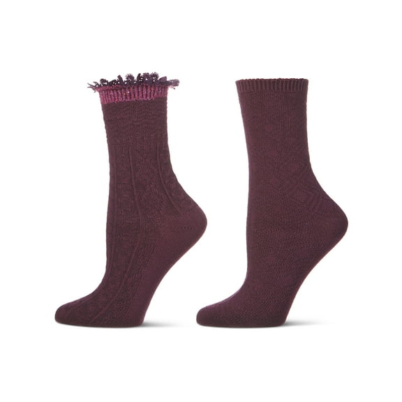 MeMoi 2 Pair Women's Combed Cotton-Rich Crew Socks - Womens - Female, 9-11, Blackberry Wine