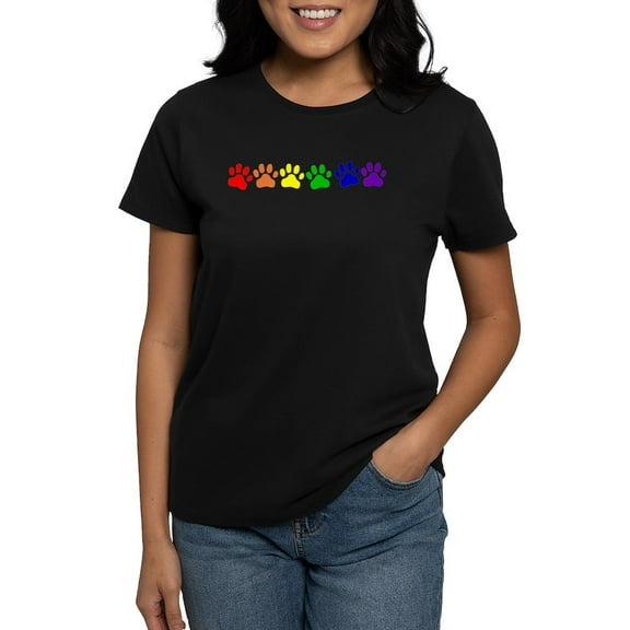 CafePress - Rainbow Paws Women's Dark T Shirt - Women's Traditional Fit Dark T-Shirt