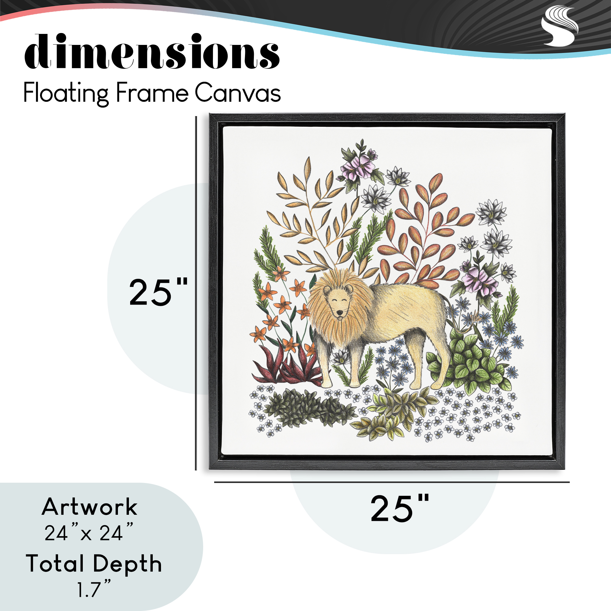 Jungle Wildlife Lion Black Framed Floater Canvas Wall Art, design by Cecilia Battaini
