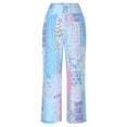thumbnail image 4 of Women's Colorblock Graphic Print Patchwork Straight Leg Pants Casual High Waist Loose Wide Leg Boho Pants With Pockets, 4 of 5