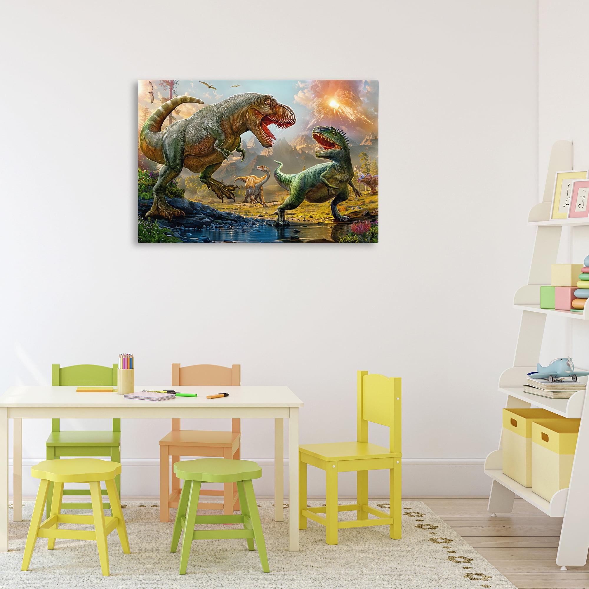 Stupell Industries T-Rex Encounter at Riverbank Canvas Wall Art, design by Henriette Chinaglia