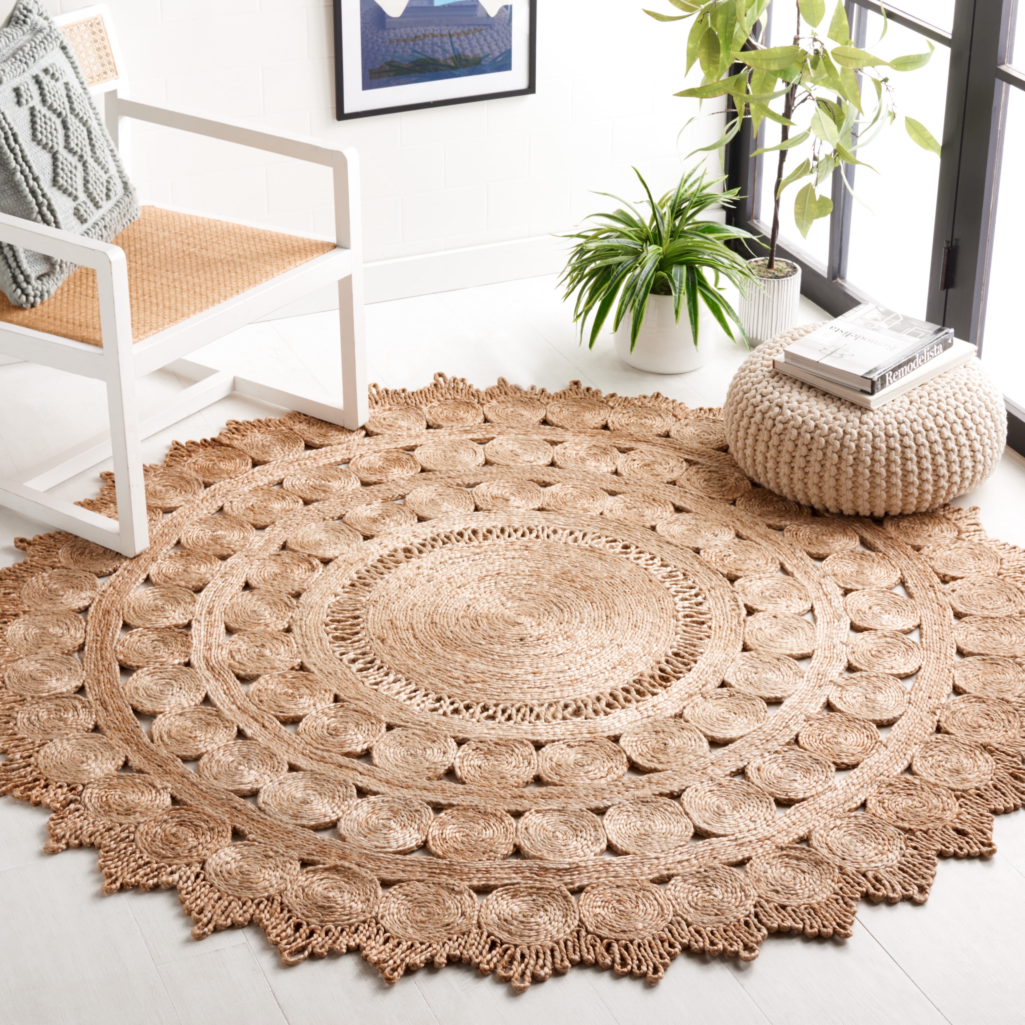 SAFAVIEH Natural Fiber Phyillis Geometric Area Rug, Natural, 6' x 6' Round