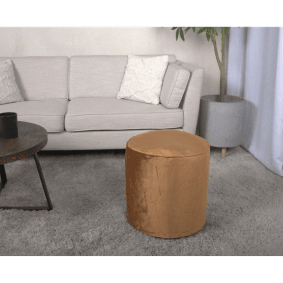 Shimon Cylinder Pouf, Apricot Modern Velvet Ottoman & Floor Cushion for Living Room & Bedroom, Versatile Home Decor for Home Enthusiasts and Multi-Functional Furniture