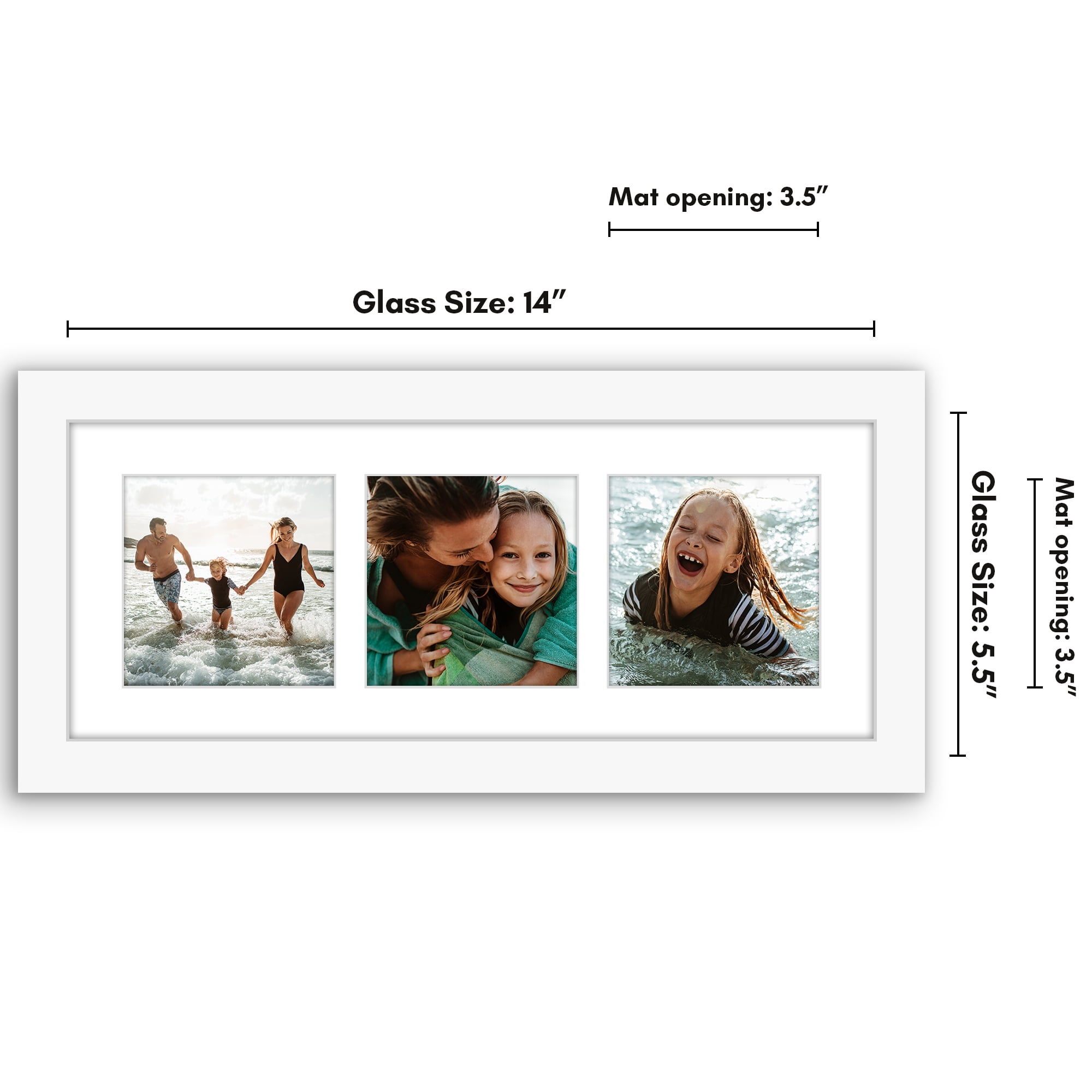 Americanflat 4x4 Collage Picture Frame with Shatter-Resistant Glass Fits 3 use as One 5.5x14 Poster Frame - White