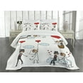 thumbnail image 3 of Ambesonne Funny Quilted Bedspread Set 3 Pcs, Newlyweds Caricature, King Size, Red Mint Green Grey, 3 of 5