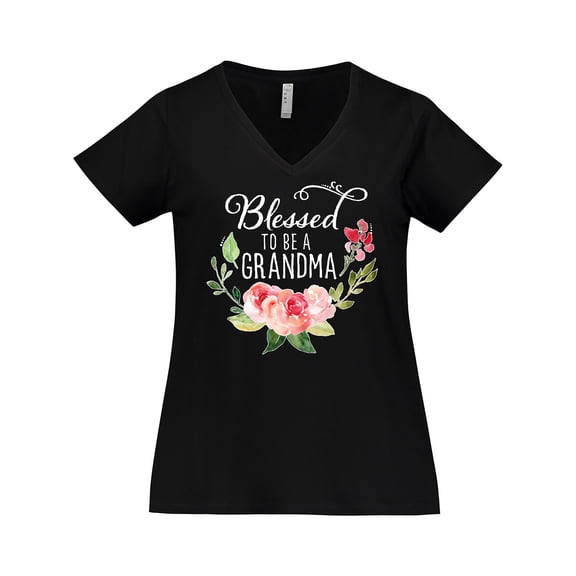 Inktastic Blessed to Be a Grandma with Flowers Women's Plus Size V-Neck T-Shirt