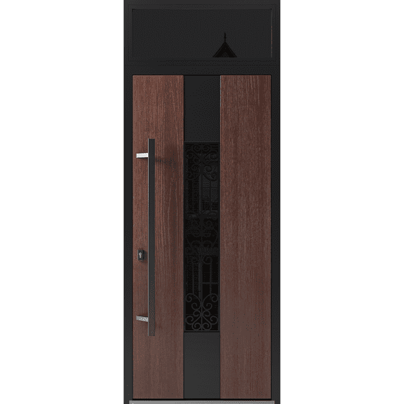 Front Exterior Prehung Steel Door / Ronex 1205 Bronze Oak / Top Exterior Window Sidelite / Entry Metal Modern Painted W36x80+16 Right-hand