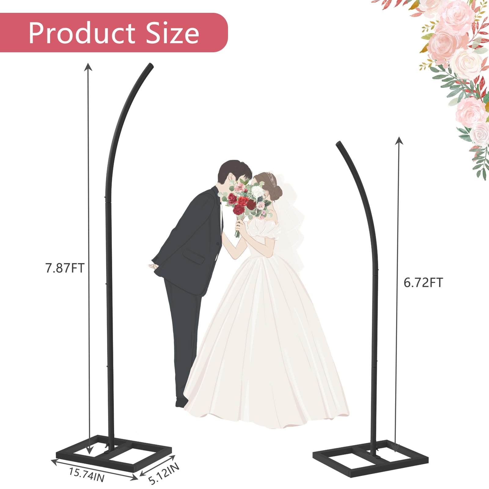 Yacona Set of 2 Balloon Arch Kits, 8ft and 6.8ft Metal Half Flower Arch Stand, Wedding Backdrop Frames for Ceremony, Black