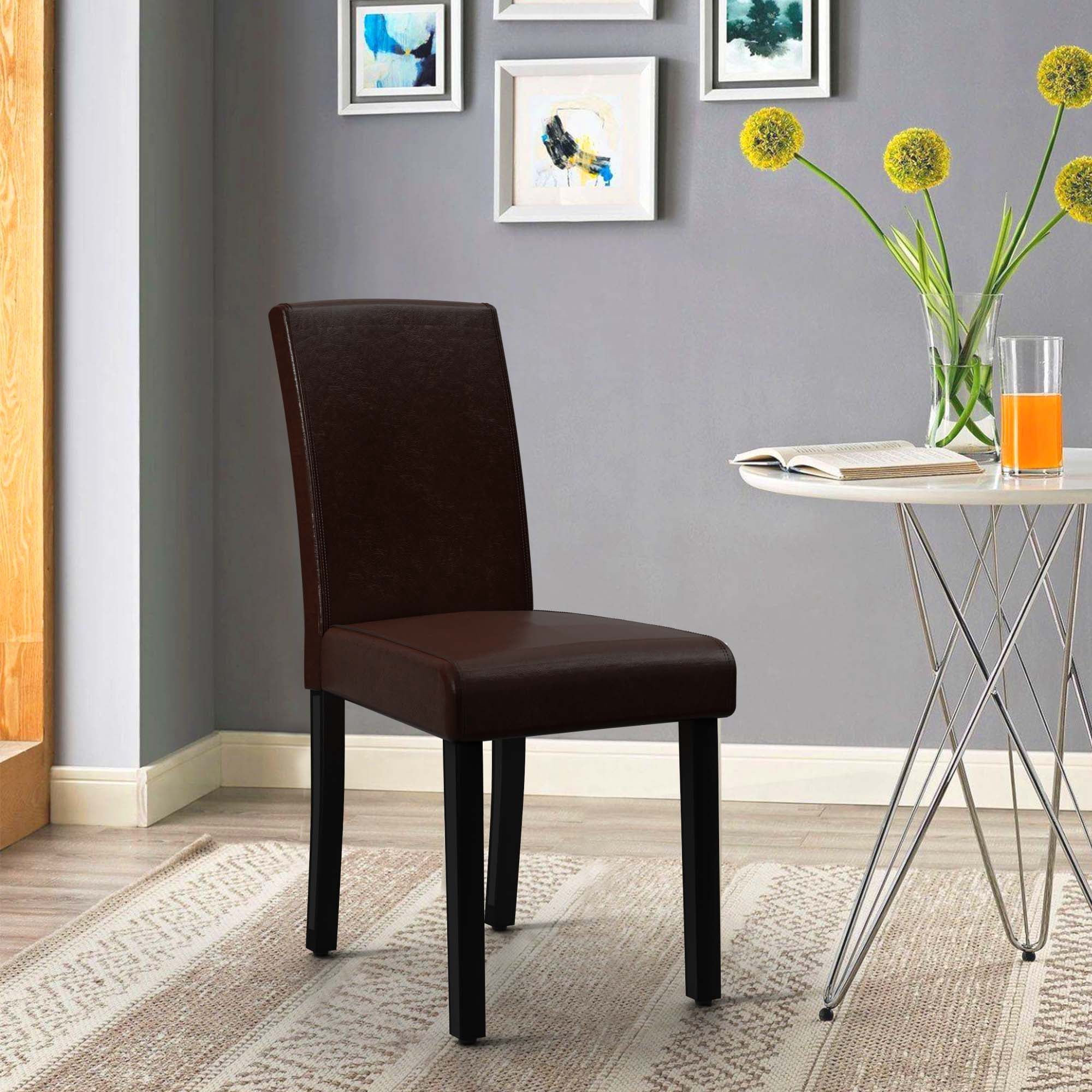 PU Dining Chairs Set of 2 Large Dining Chair with Wood Legs,Brown
