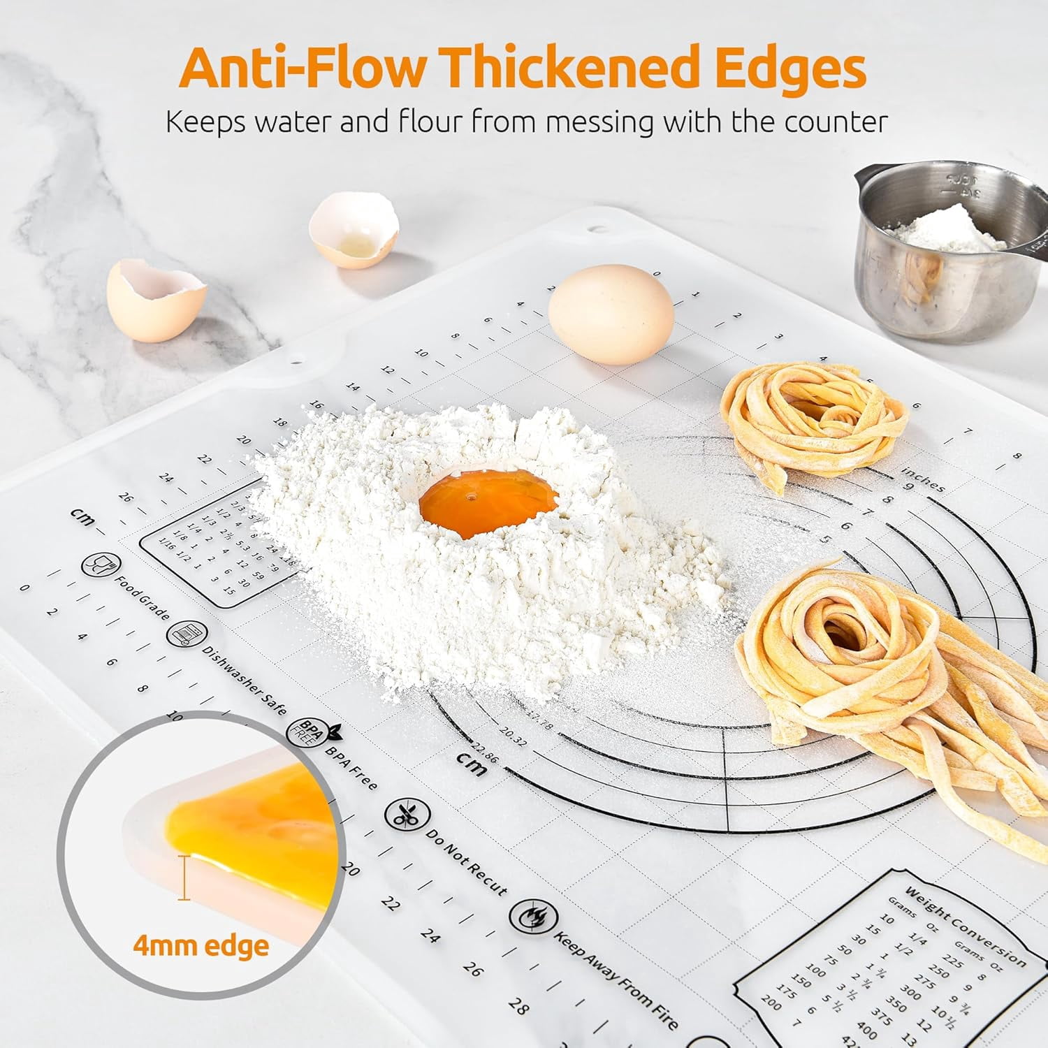 U-Taste Large Silicone Pastry Mat: 20inx16in Food-Grade Non-Stick Dough Rolling Baking Sheet, Non Slip for Kneading Prep Pizza, Fondant, Pie Crust with Clear Measurement and Raised Edges (Clear)