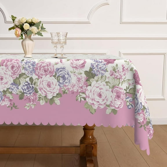 MIZHONA Spring Purple Floral Tablecloth Rectangle Flowers Table Cloth Cover for Kitchen Dinner Decor,60"W x 84"L