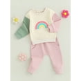 thumbnail image 3 of GXFC Toddler Girls Fall Outfits Clothes 6M 1T 2T 3T Kids Girls Long Sleeve Rainbow Sweatshirt and Elastic Waistband Sweatpants 2 Piece Casual Autumn Clothing for Children Girls, 3 of 9
