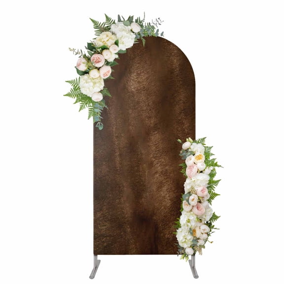 Arch Backdrop 5 Ft, Retro Wooden Board Spandex Stretch Fitted Arch Cover, Round Top Chiara Arches Stand Backdrop Cover for Wedding Birthday Party Baby Shower Western Country Farmhouse Brown Wood