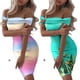 thumbnail image 4 of Qarigey Vestido sin hombros Impreso Mini Sundress Playa Vacaciones Fiesta Clubwear Banquete Cumpleaños Verano Ropa de moda Vestidos Azul verde L Qarigey AP010942-07, 4 of 6
