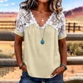 thumbnail image 4 of Short Sleeve Tops for Women V Neck Loose Short Sleeve Lace Casual Blouse Cute Summer Tops, 4 of 4