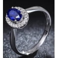 thumbnail image 3 of Halo 1.50 Carat 8x6mm Oval Shape Blue Sapphire Moissanite Diamond Engagement Ring in 10k White Gold for Her, 3 of 5