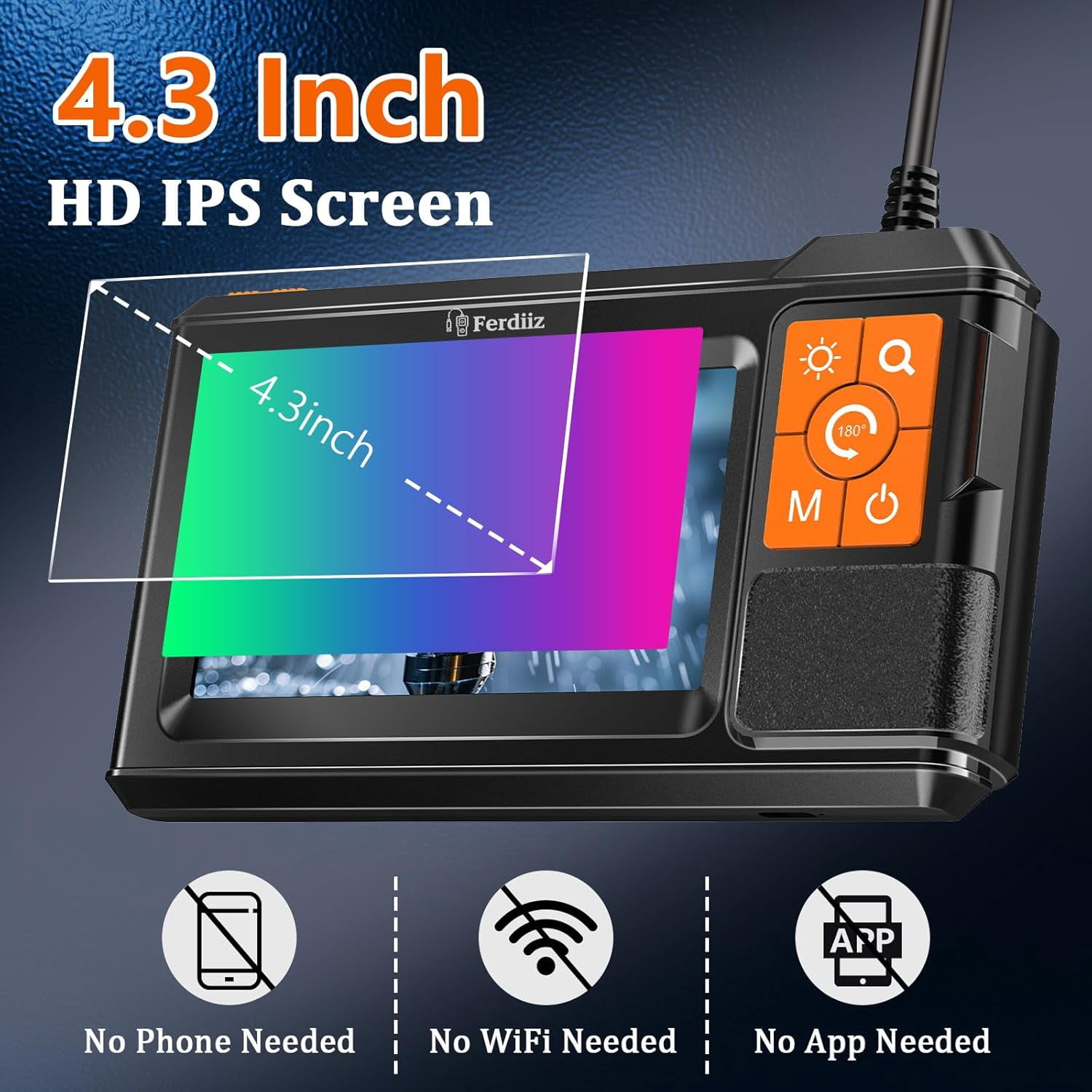 Dual-Lens Endoscope with Light, Endoscope Camera with Light with 4.3" IPS Screen,1920P HD with 8 LED Lights,16.4ft Semi-Rigid Cable and Back LED Light,IP67 Waterproof Endoscope Cool Gadgets for Men