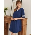 thumbnail image 2 of MLDRA Nightgown for Women Short Sleeve Sleepwear Casual Cotton Sleep Shirt Soft V Neck Lounge Sleep Shirts Color Block, 2 of 4