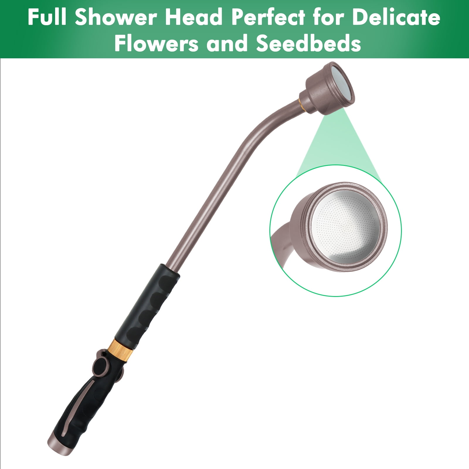 Restmo 24 Inch Metal Watering Wand, Gentle Shower Sprayer with Thumb Flow Control, Heavy Duty Garden Hose Wand for Hanging Baskets, Shrubs, Flowers, Brown