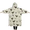 thumbnail image 2 of Oversized Wearable Blanket Hoodie,Beige Chicken Sketch Pattern Sherpa Blanket Hoodie with Super Pockets,Super Warm Fuzzy Pullover for Women & Men, 2 of 6
