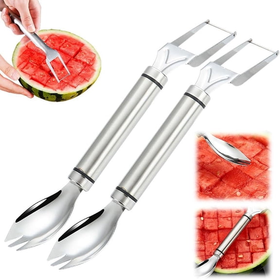 2-In-1 Stainless Steel Fruit Cutter, 2026 New Watermelon Fork Slicer Cutter Slicer Tool, Dual Head Fruit Cutter, Fast Fruit Cutting Fork Suitable For Summer Home Kitchens Gadget (2)