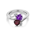 thumbnail image 2 of Gem Stone King 925 Sterling Silver Purple Amethyst Red Rhodolite Garnet Ring for Women (1.40 Cttw, Heart Shape 6MM, Gemstone February Birthstone, Available in Size 5, 6, 7, 8, 9), 2 of 4