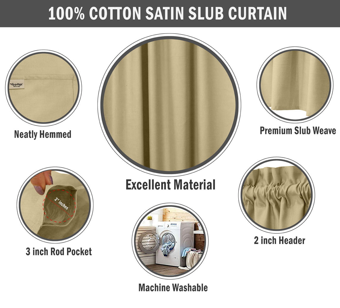 Vargottam Cotton Slub Beige Curtains 46 Inch Window Curtain 2-Panel-yZn 