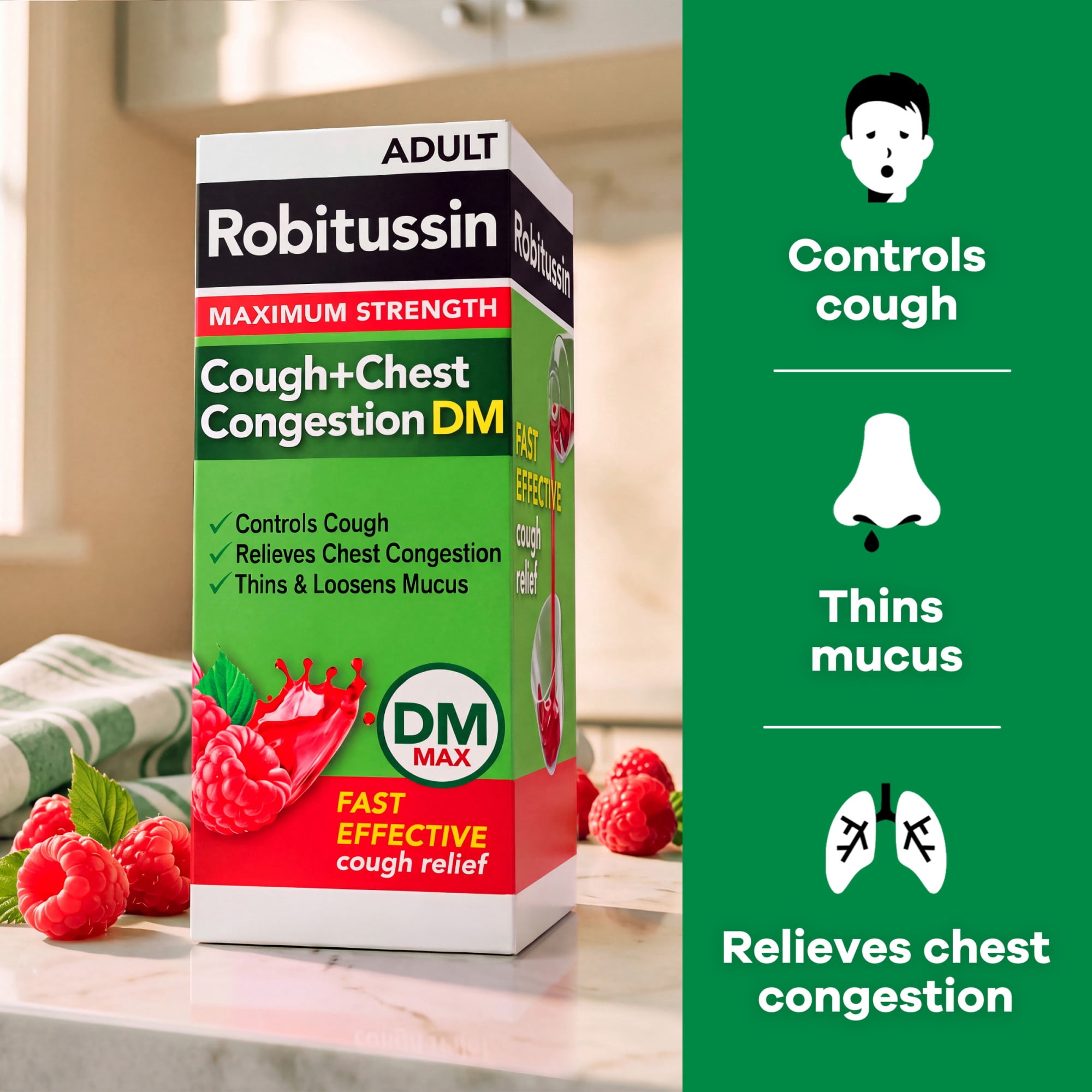 Robitussin Max Strength Cough Congestion DM and Cold Medicine, 4 Fl Oz