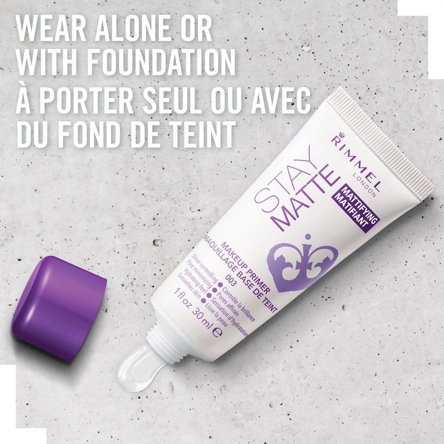 Rimmel Apprêt Stay Matte, formule ultra légère, contrôle la brillance jusqu'à 8 heures, non lourd ou gras, 100% Sans Cruauté Teint mat doux