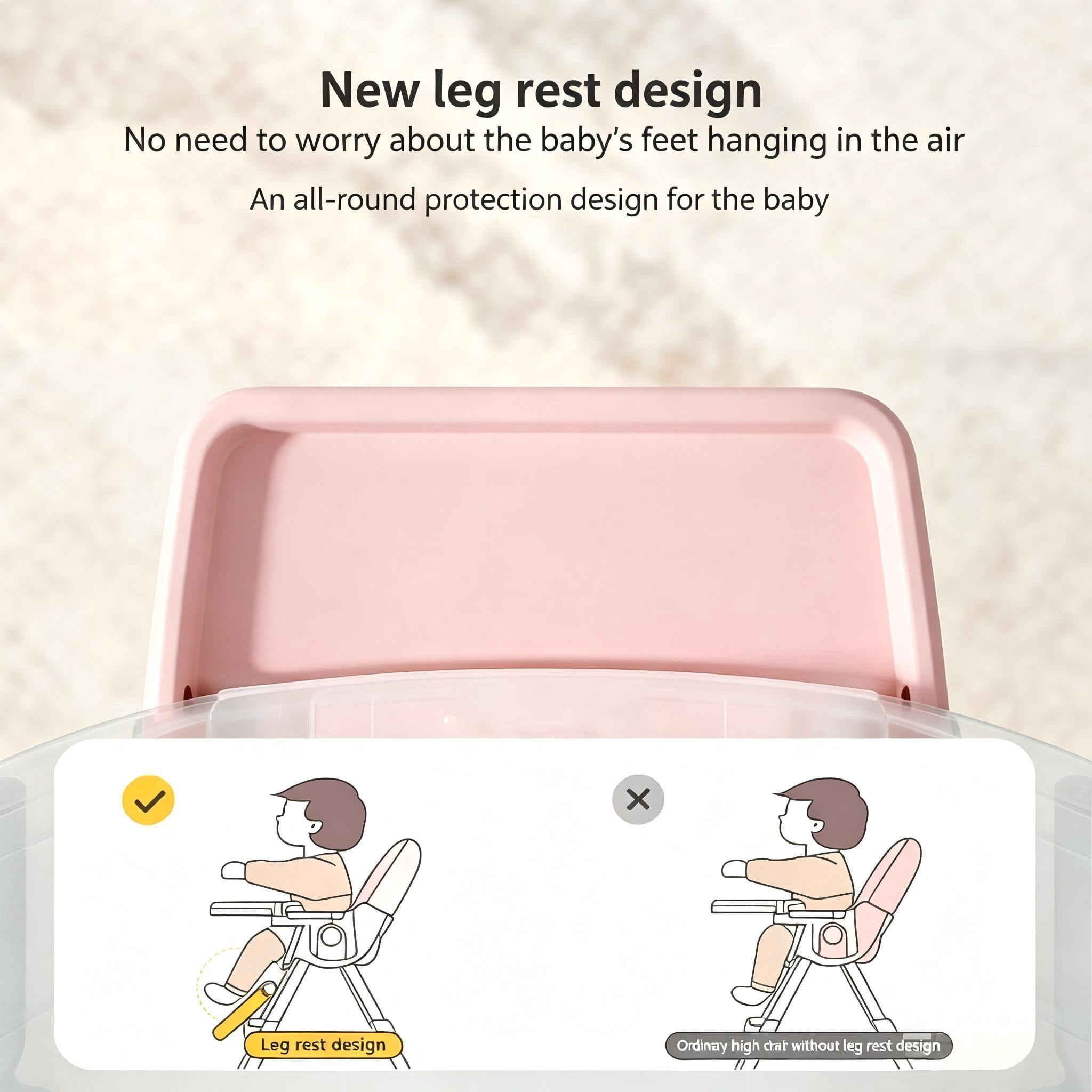 Cochildor 6 in 1 Foldable High Chair, Convertible High Chair for Baby&Toddler, with 5 Point Harness, Pink