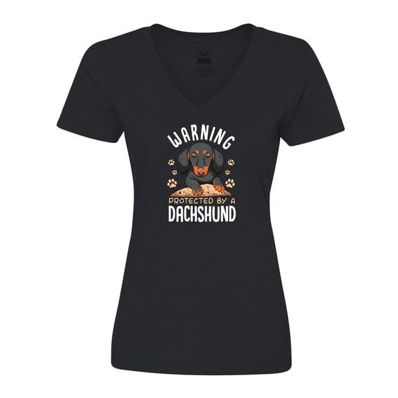 Inktastic Protected by a Dachshund Dog Women's V-Neck T-Shirt