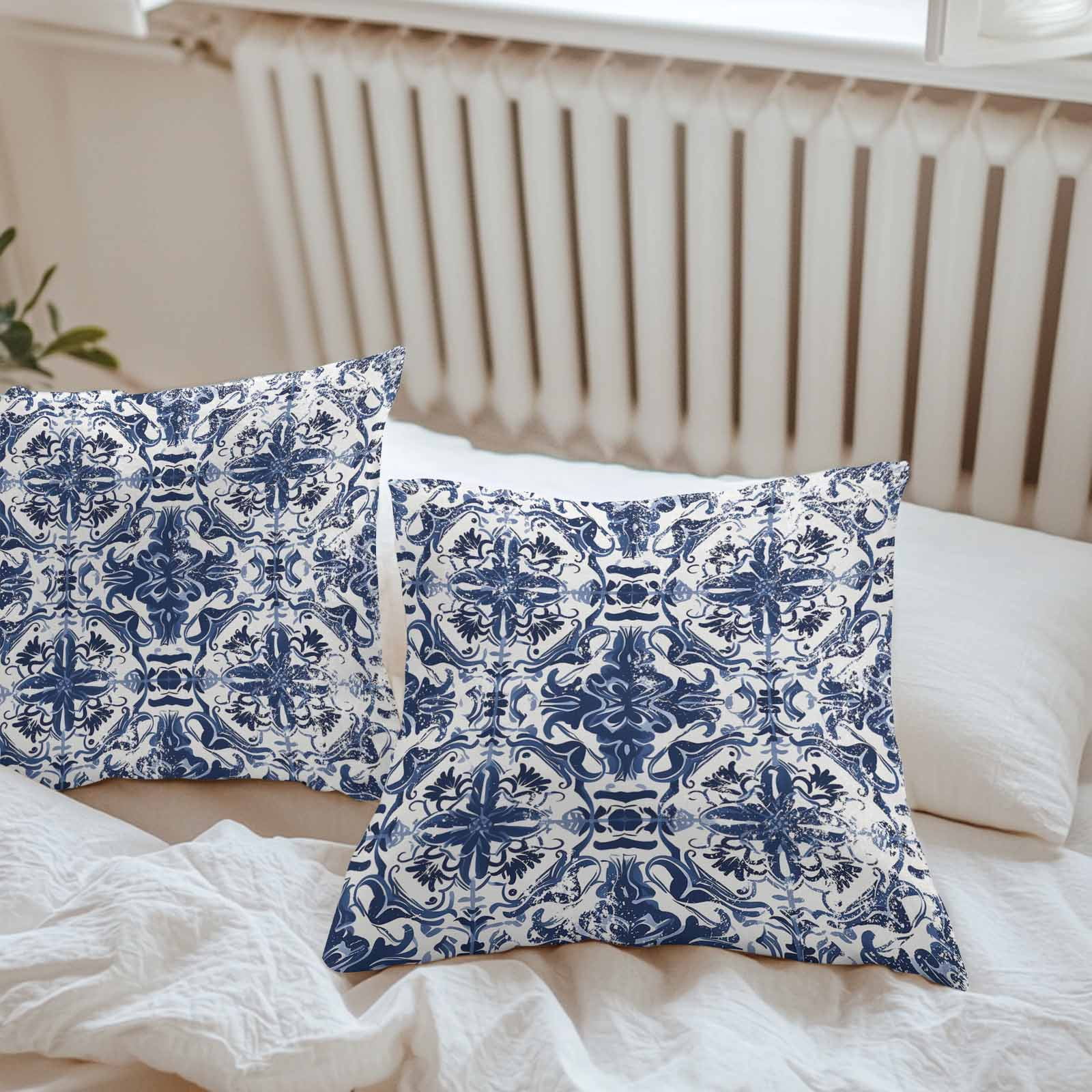 Boanket Outdoor Pillow Covers 20 x 20 Inches, Blue Abstract, Waterproof Throw Pillow Cover Set of 2, Traditional Geometric Native Printing Decorative Square Cushion Covers for Patio/Tent/Couch/Garden