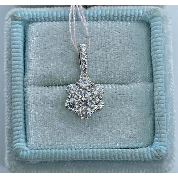 Worldwide Courier Services 1Ct Round Cut Diamond Flower Cluster Pendant, 14K White Gold Over