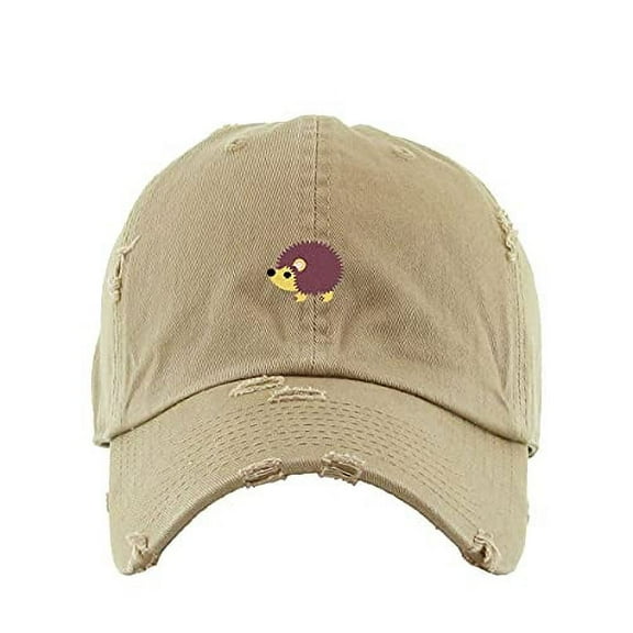 Hedgehog Vintage Baseball Cap Embroidered Cotton Adjustable Distressed Dad Hat Khaki