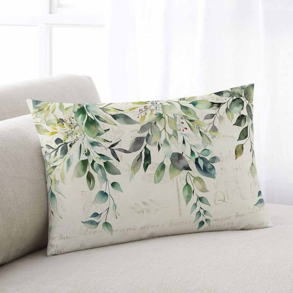 Sage Green Eucalyptus Leaves Throw Pillow Cover Case, Couch Sofa Bed Pillowcase, Soft Decorative Lumbar Pillow Protector, Summer Botanical Spring Floral 12x20Inch Reversible Pillow Shams with Zipper