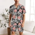 thumbnail image 2 of PRIYAL Skull In Flowers Pattern Mens Short Sleeve Pajama Set Satin Silk Sleepwear 2 Piece Pjs Loungewear, 2 of 6