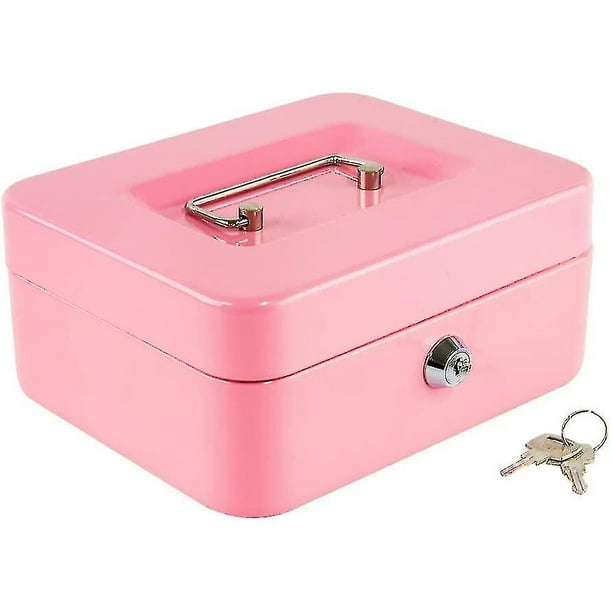 Caja de efectivo mediana con bandeja para dinero, caja de seguridad pequeña con llave, cajón de efectivo, 7.87"x 6.30"x 3.54" White Medium
