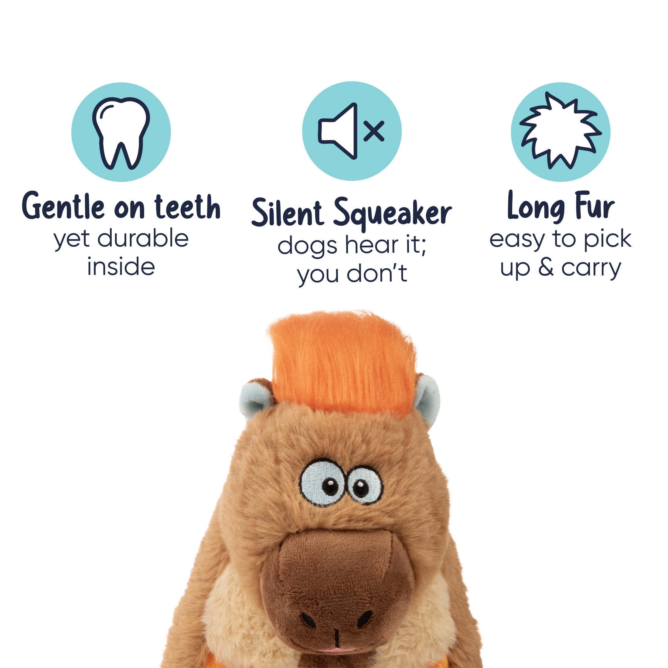 goDog Silent Squeak Capybara Ultrasonic Squeaky Dog Toy, Plush with Chew Guard Technology, Medium