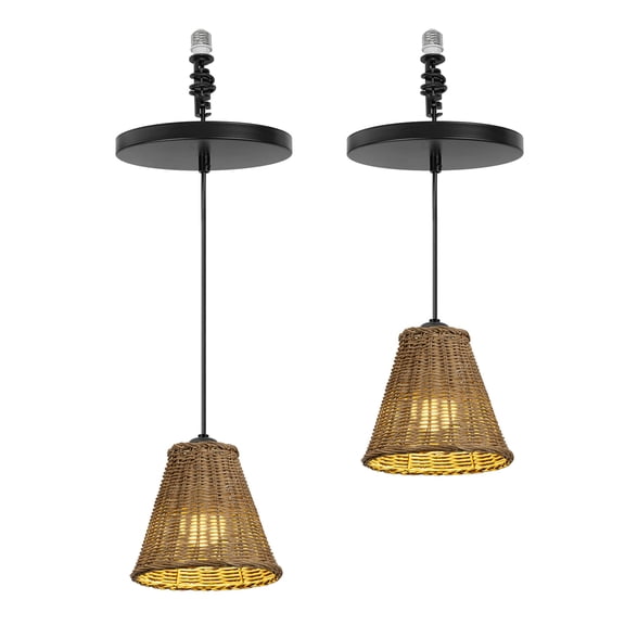 Kiven Instant Light Conversion Kit for 4/5/6inch Hole, 2 PackRattan Farmhouse Lighting Recessed Can Light Conversion Kit to Pendant with E26 Screw-in Adapter for Kitchen Living Hallway DZ0512
