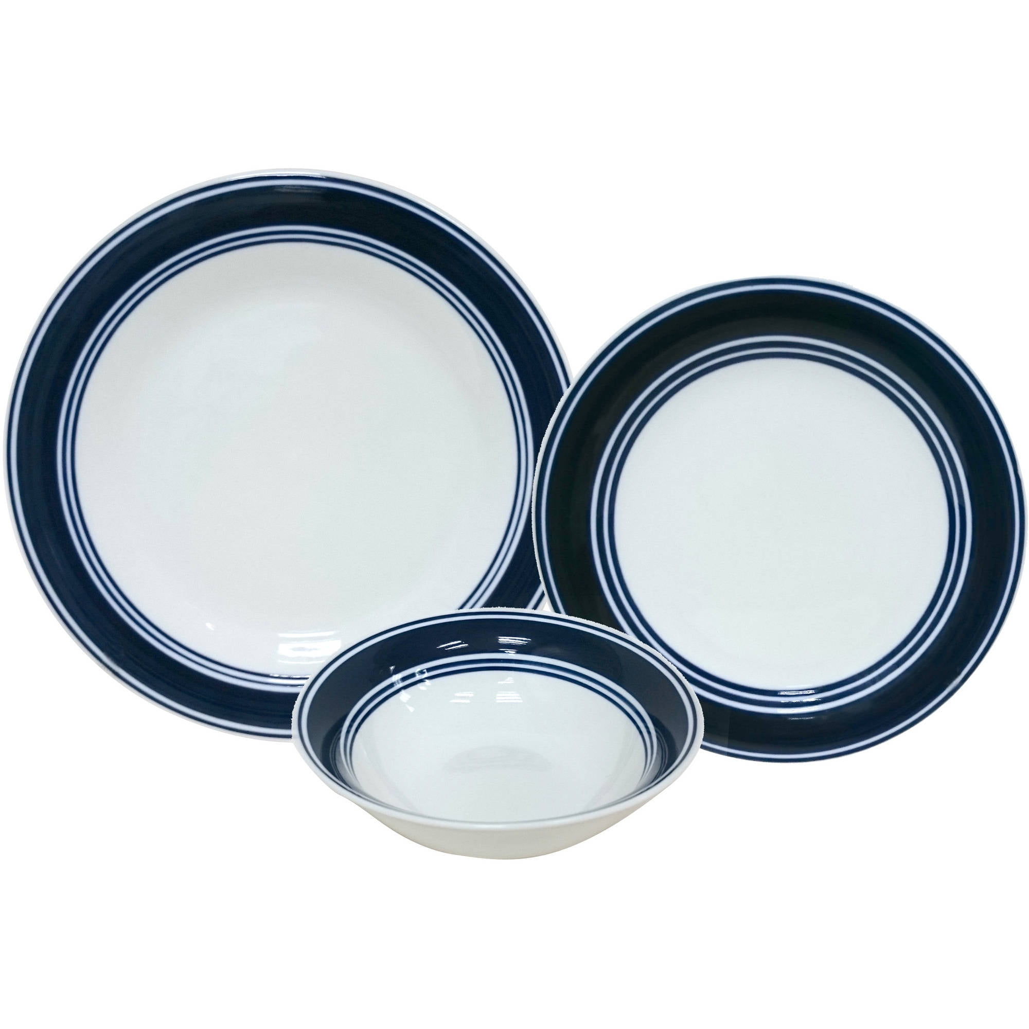 Mainstays Blue Banded 12Piece Stoneware Dinnerware Set