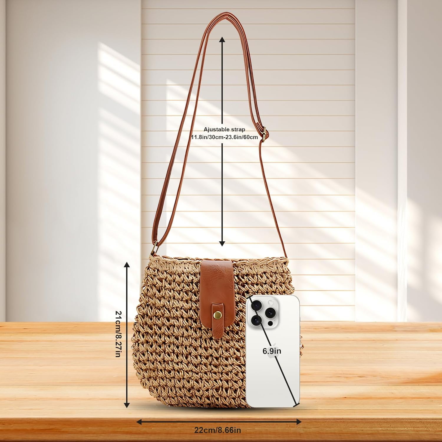 CAILDANL Small Straw Crossbody Bag for Women Boho Handmade Woven Summer Beach Bag Handbags Shoulder Purse for Vacation