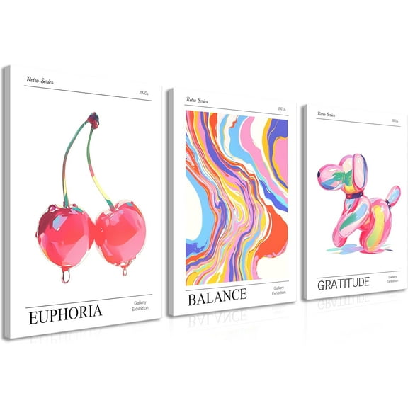 Trendy Preppy Canvas Wall Art Set of 3, Light Blue Bow Picture Wall Decor Paintings, Poker Lucky Coquette Room Posters Prints for Dorm College Apartment Bedroom 16x24In Framed