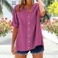 thumbnail image 2 of Cmfcve Women's Summer Tee Shirt Classic Button Stripe Gauze Blouses V-Neck Short Sleeve Business Work Tops, 2 of 5