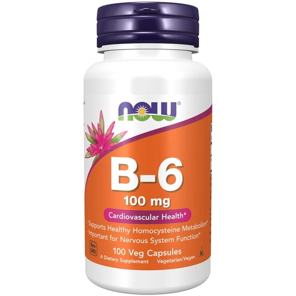 Suplementos NOW Foods Vitamina B-6 (piridoxina HCl) 100 mg 100 cápsulas vegetarianas