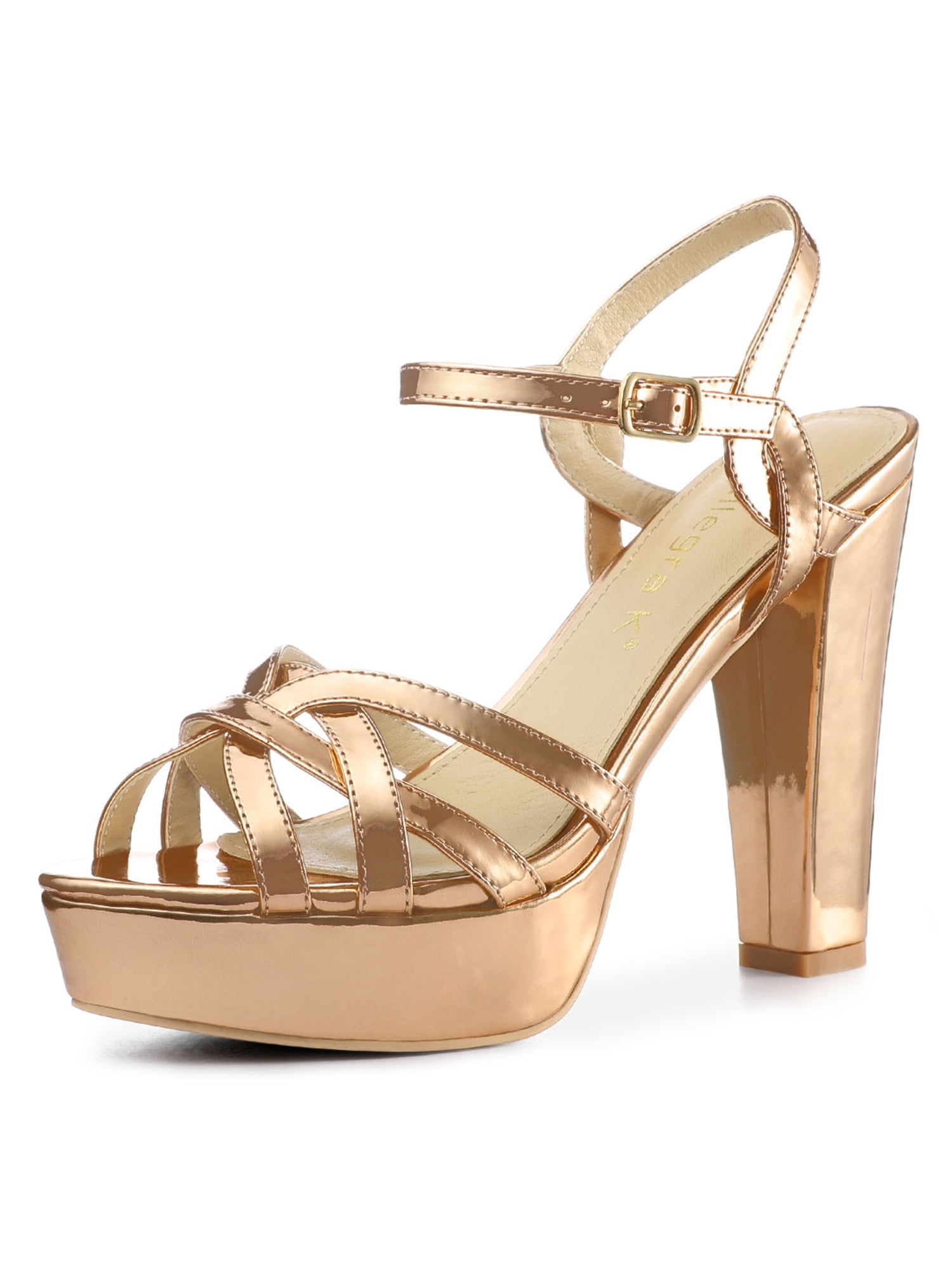 gold platform block heels