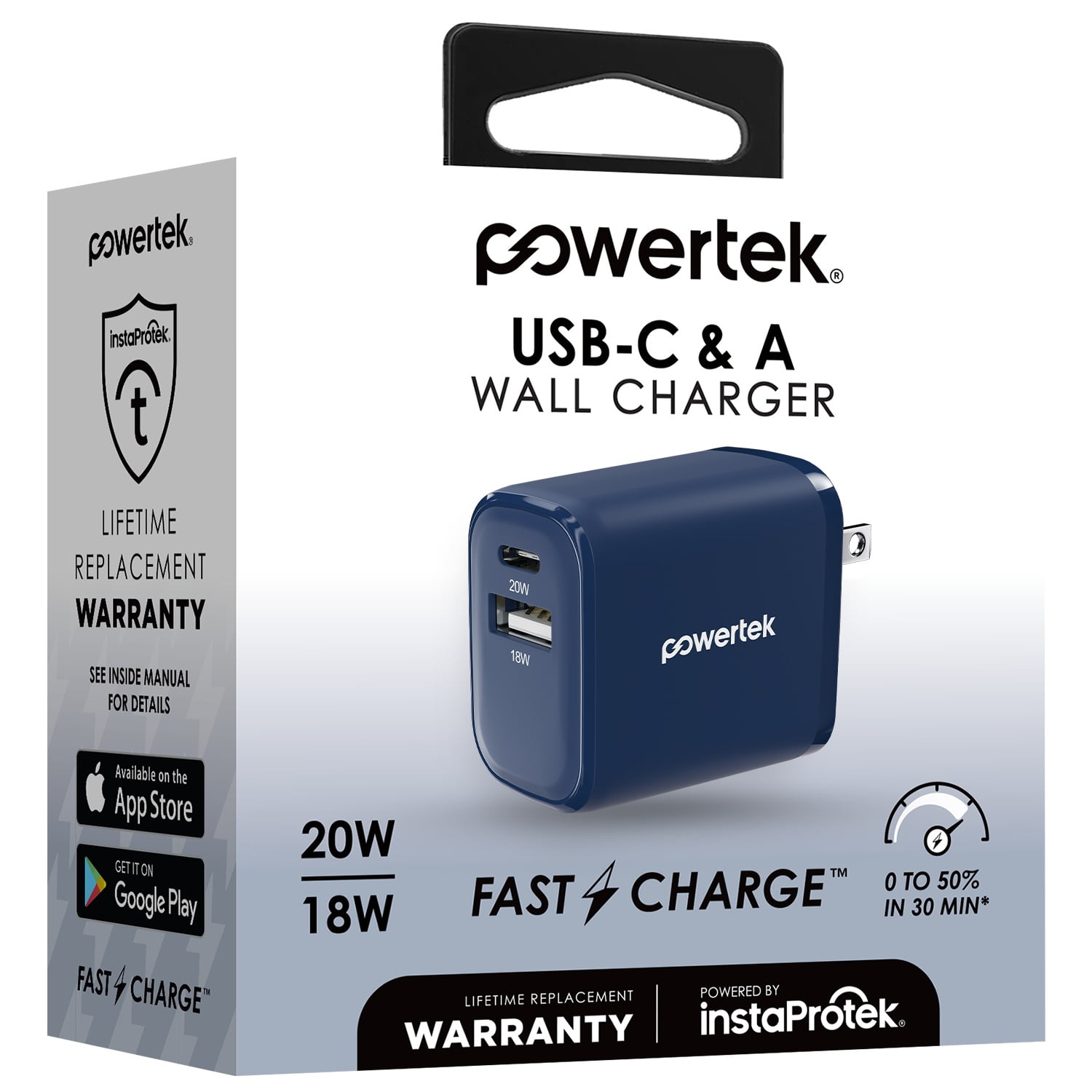 Liquipel Powertek Two Tone 20W Combo Wall Charger - Blue